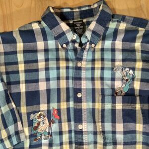 Vintage Warner Bros Bugs & Taz Plaid Golf Shirt